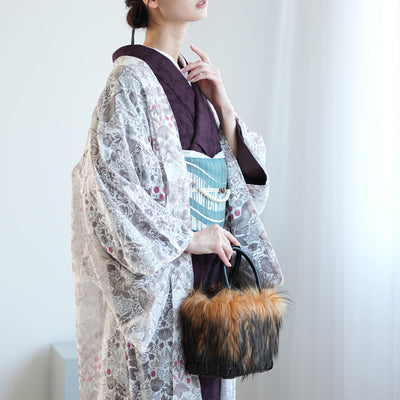 【薄羽織  Fabric by BEST OF MORRIS ベスト・オブ・モリスStrawberry Thief(いちご泥棒)オパール加工 フォッグ】長羽織  国産生地 フリーサイズ  透け感 グレー ニコアンティーク（5223613300）