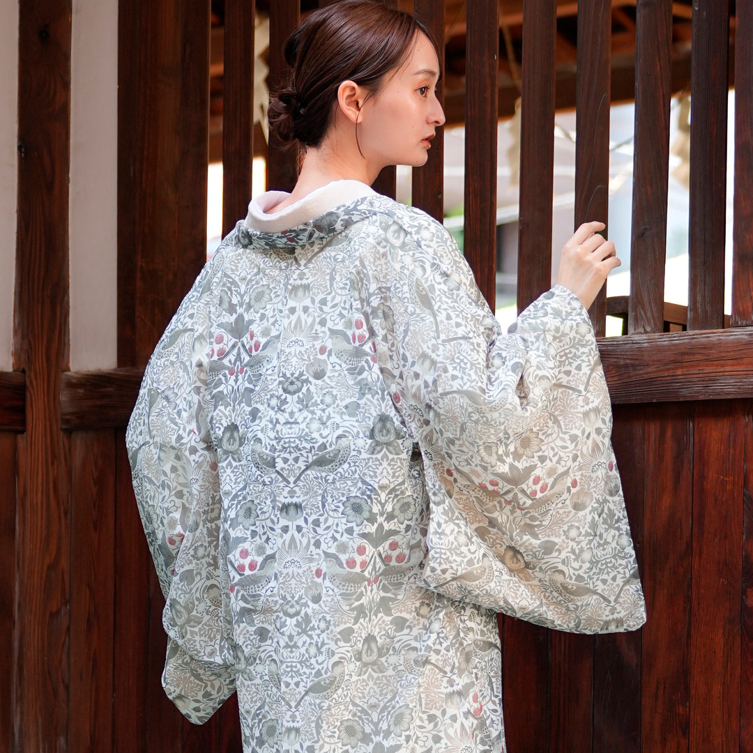 薄羽織 ウィリアムモリス Strawberry Thief(イチゴ泥棒) ブルー