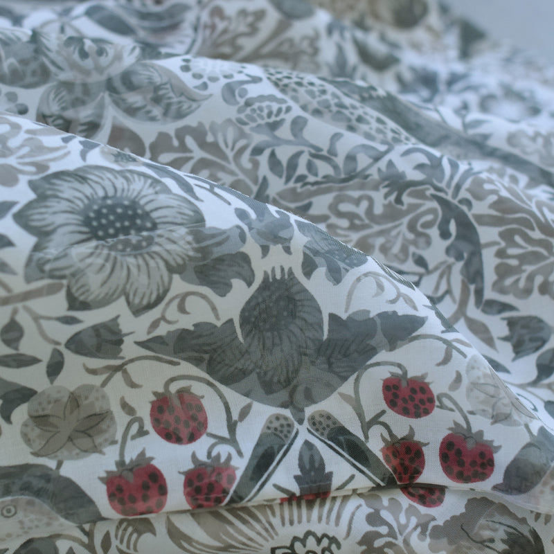 【薄羽織  ウィリアムモリス Strawberry Thief(イチゴ泥棒) ブルーグリーン　オパール加工】長羽織  国産生地 フリーサイズ  透け感 深緑 ニコアンティーク（5223613500）