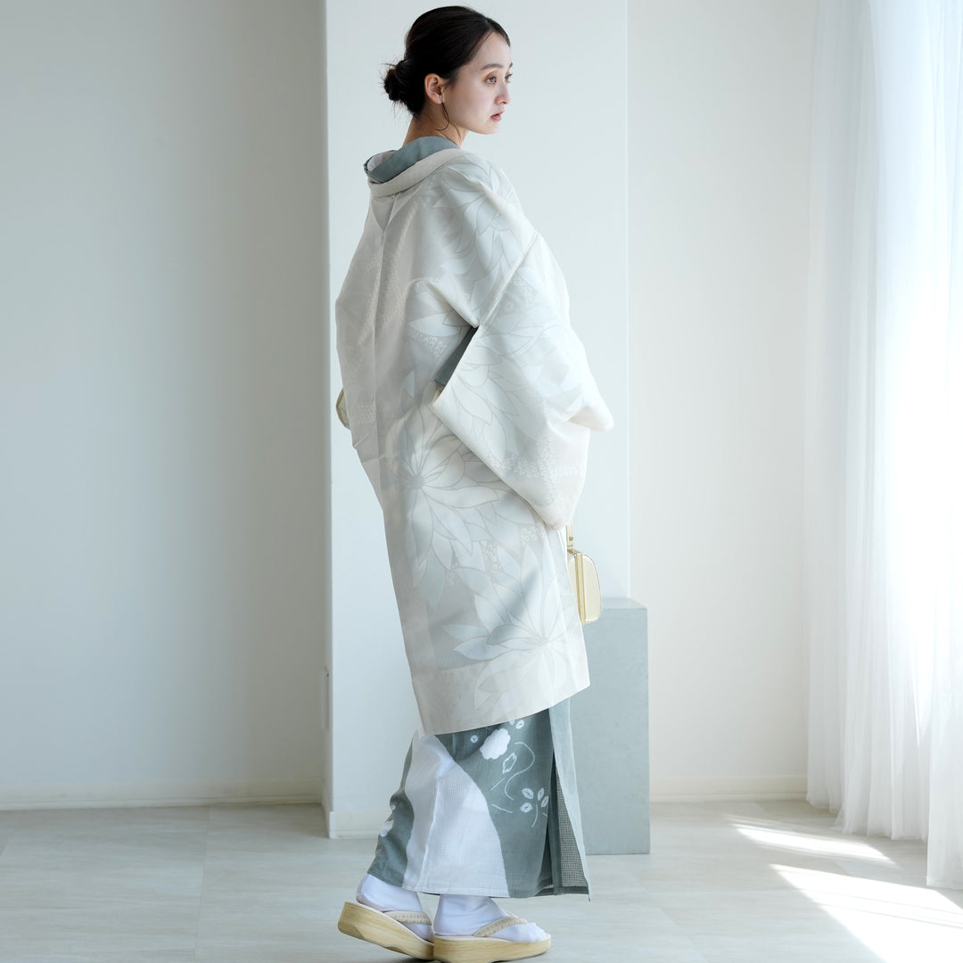 羽織 紋紗織 大輪の菊・クリーム】単品 長羽織 フリーサイズ 日本製 塵