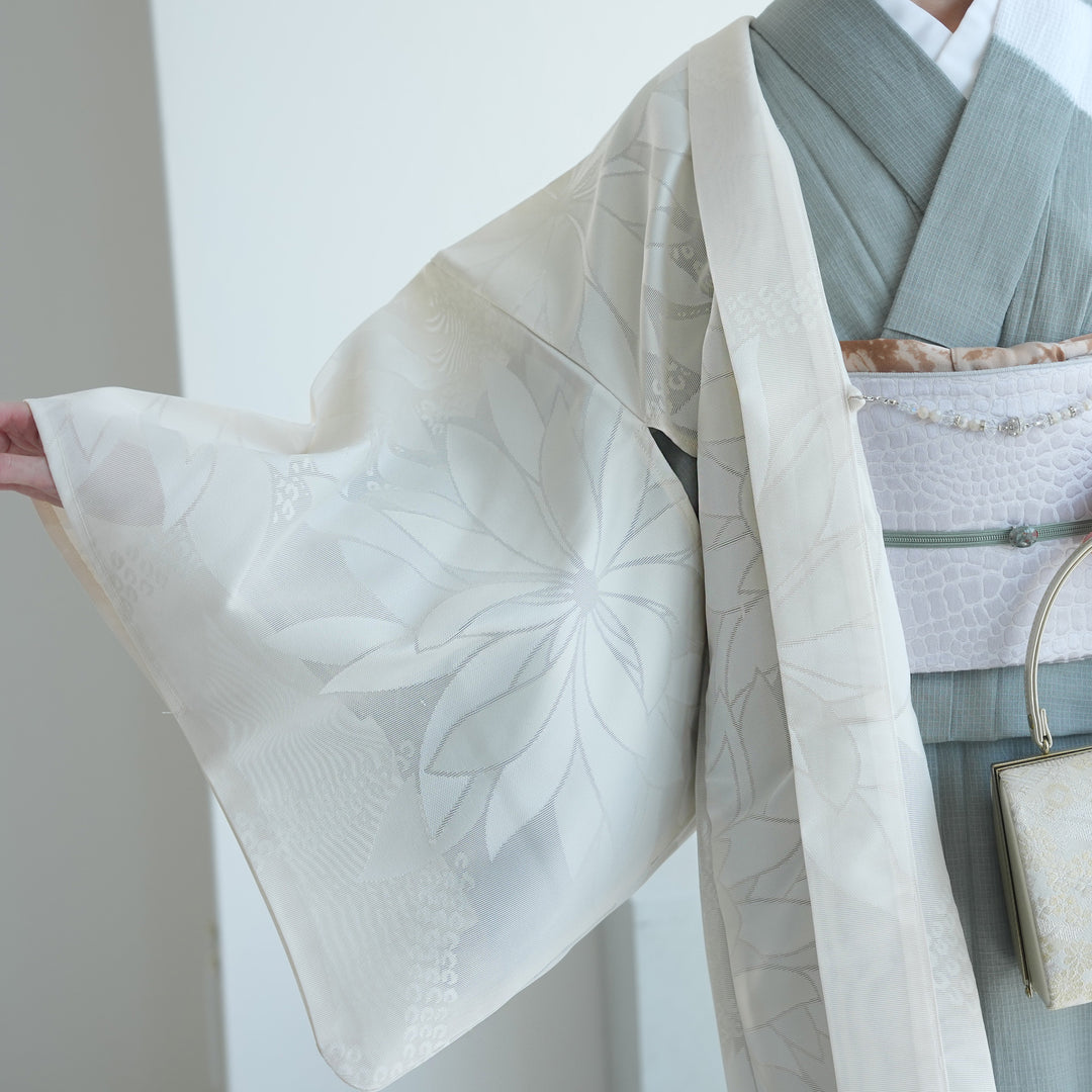 羽織 紋紗織 大輪の菊・クリーム】単品 長羽織 フリーサイズ 日本製 塵