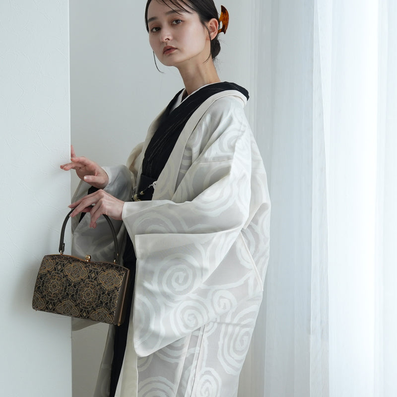 ダーリッチ新作羽織り 羽織 紋紗織 渦巻・クリーム】単品 長羽織 フリーサイズ 日本製 塵除け
