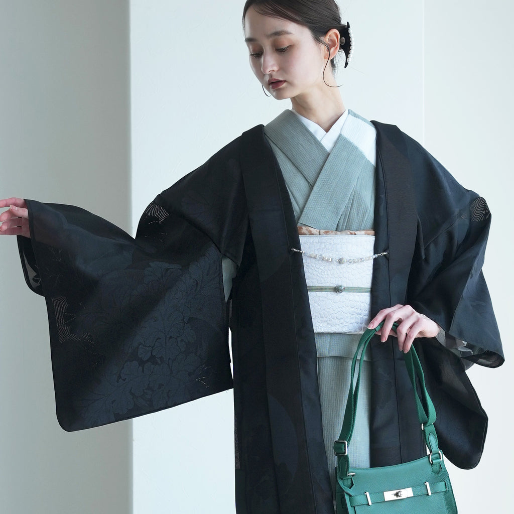 羽織 紋紗織 蕪・ブラック】単品 長羽織 フリーサイズ 日本製 塵除け