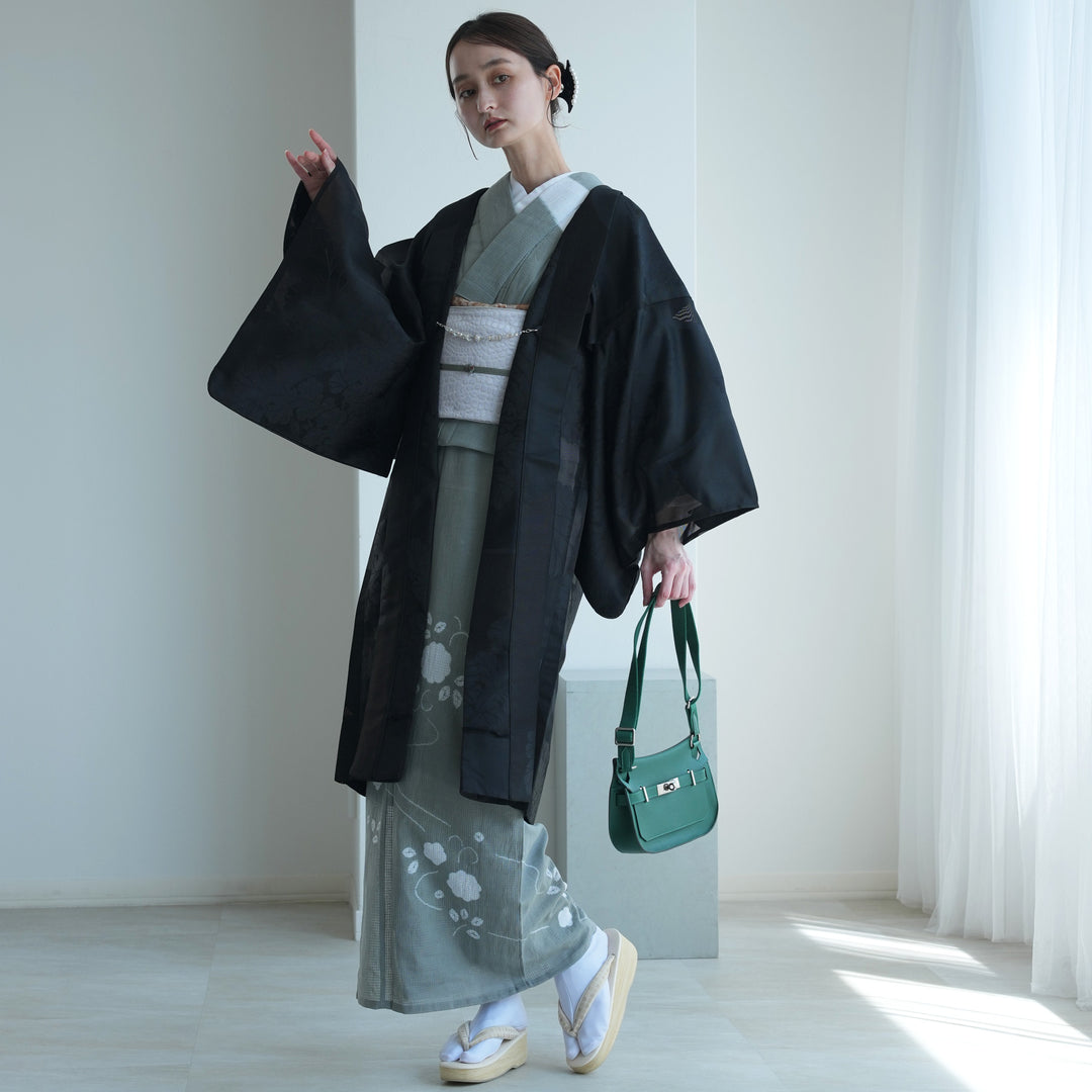 羽織 紋紗織 蕪・ブラック】単品 長羽織 フリーサイズ 日本製 塵除け