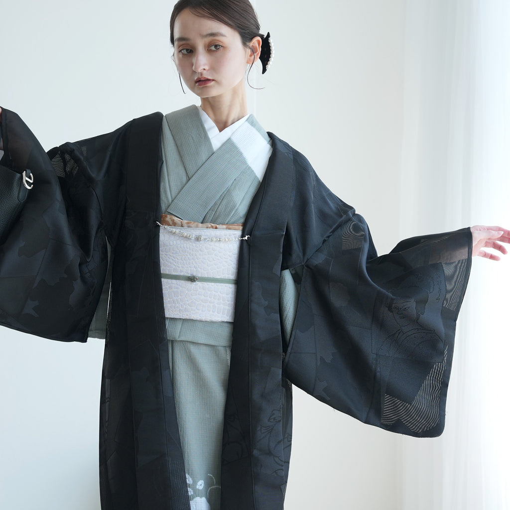 羽織 紋紗織 歌舞伎・ブラック】単品 長羽織 フリーサイズ 日本製 塵