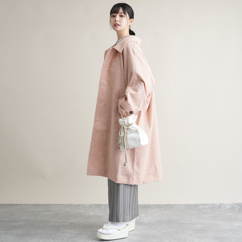 コート utatane ウール混 ツイード ステンカラー ロングコート 着物コート 和装コート 日本製 国木田さりまるちゃん着用 ピンク（5230603900）