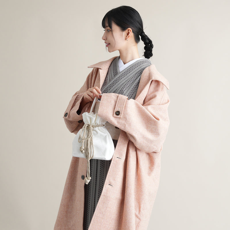コート utatane ウール混 ツイード ステンカラー ロングコート 着物コート 和装コート 日本製 国木田さりまるちゃん着用 ピンク（5230603900）