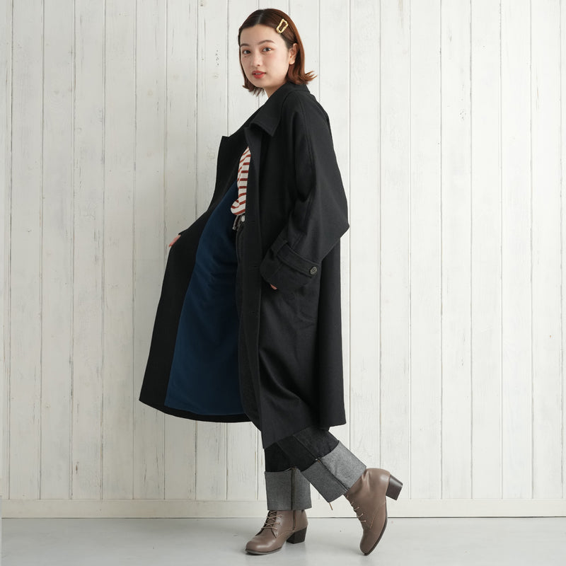 コート utatane ウール混 ステンカラー ロングコート 着物コート 和装コート 日本製 黒 （5230604200）