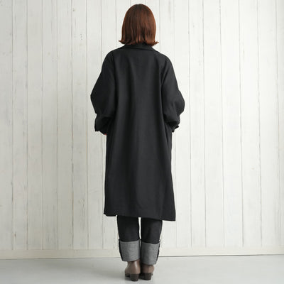 コート utatane ウール混 ステンカラー ロングコート 着物コート 和装コート 日本製 黒 （5230604200）