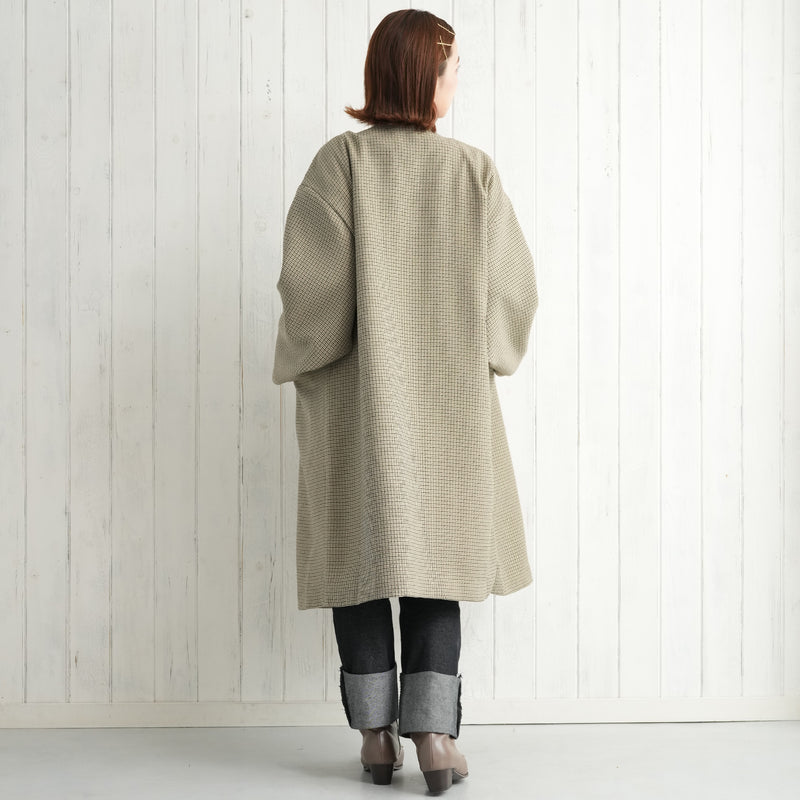 コート utatane 千鳥格子 ノーカラー ロングコート 着物コート 和装コート 日本製 グレー （5230604400）