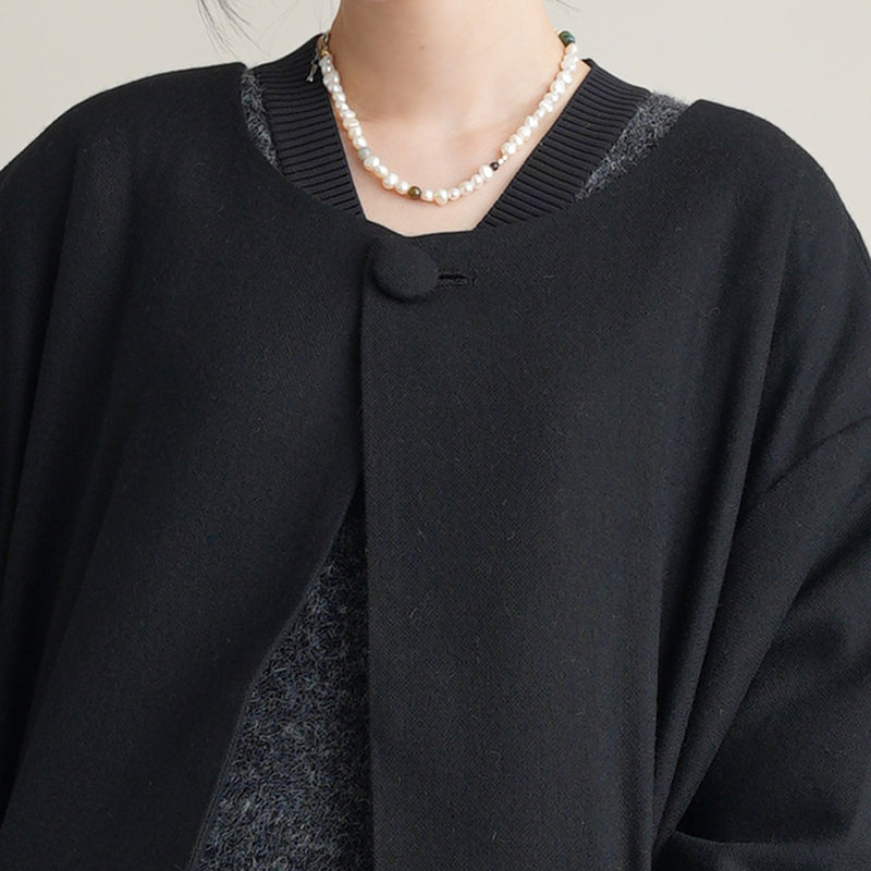 コート utatane ウール混 ノーカラー ロングコート 着物コート 和装コート 日本製 国木田さりまるちゃん着用 黒 （5230604500）