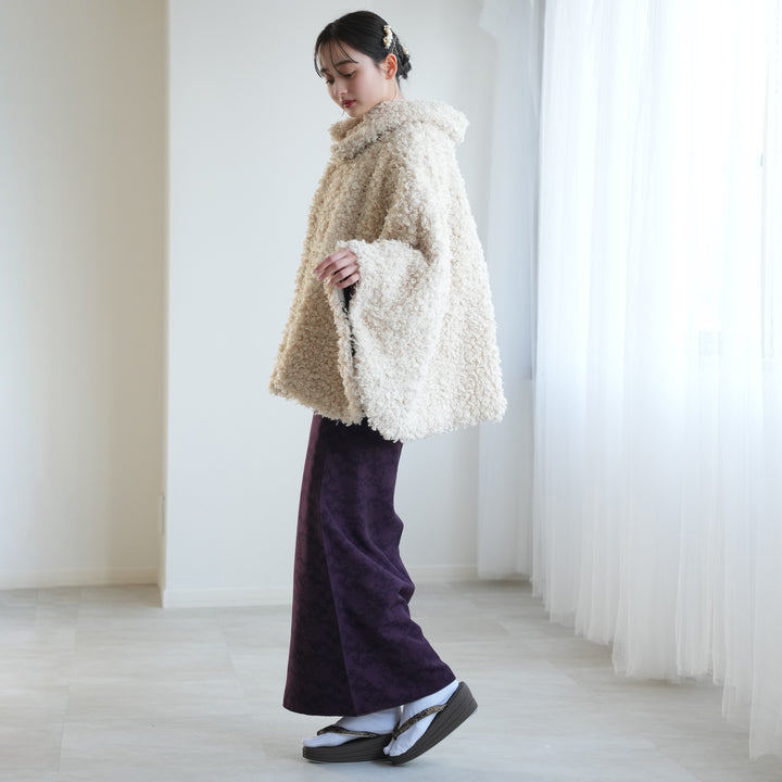 着物コート プードルファー】ベージュ 猫 ポンチョ 和洋兼用 和装