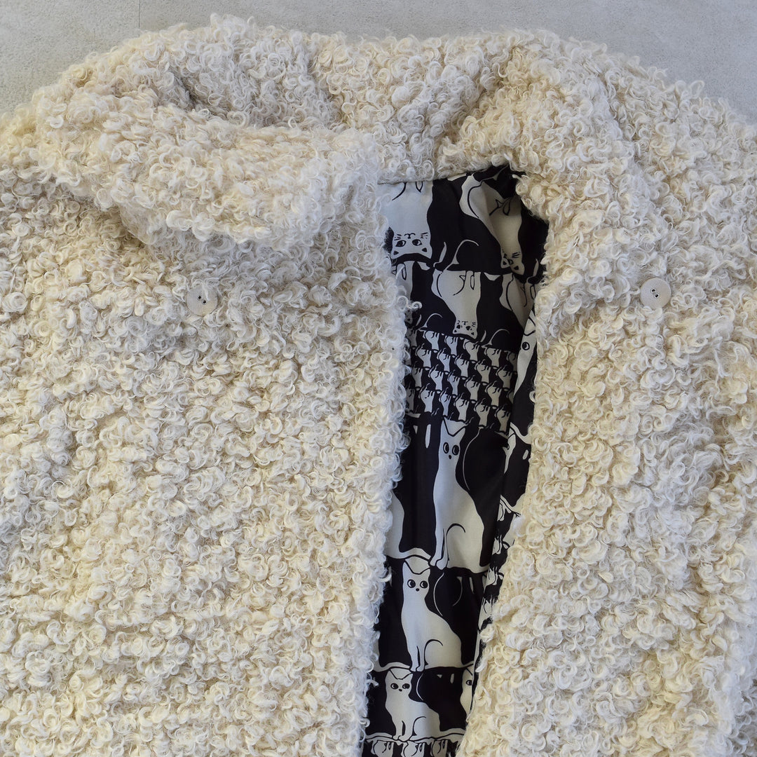 着物コート プードルファー】ベージュ 猫 ポンチョ 和洋兼用 和装