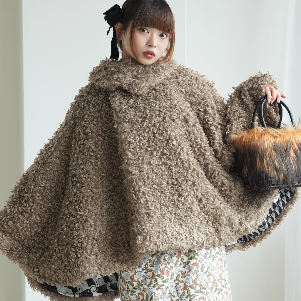 着物コート プードルファー】ブロンズ 猫 ポンチョ 和洋兼用 和装