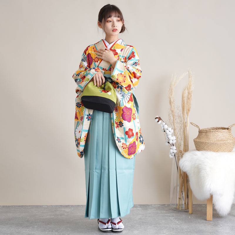 【リサイクル袴】袴 単品 販売品 中古 USED 水色系 袴91cm（身長153-158cm）卒業式  ひよこ商店 （5269628200）【中古販売】