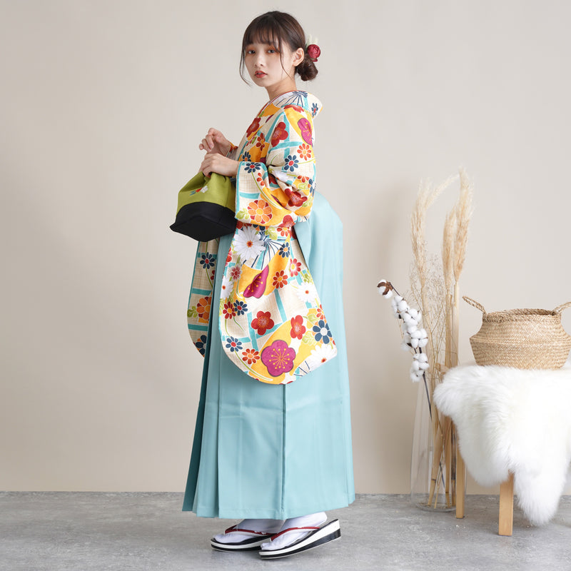 【リサイクル袴】袴 単品 販売品 中古 USED 水色系 袴91cm（身長153-158cm）卒業式  ひよこ商店 （5269628200）【中古販売】