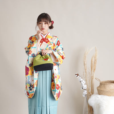 【リサイクル袴】袴 単品 販売品 中古 USED 水色系 袴91cm（身長153-158cm）卒業式  ひよこ商店 （5269628200）【中古販売】