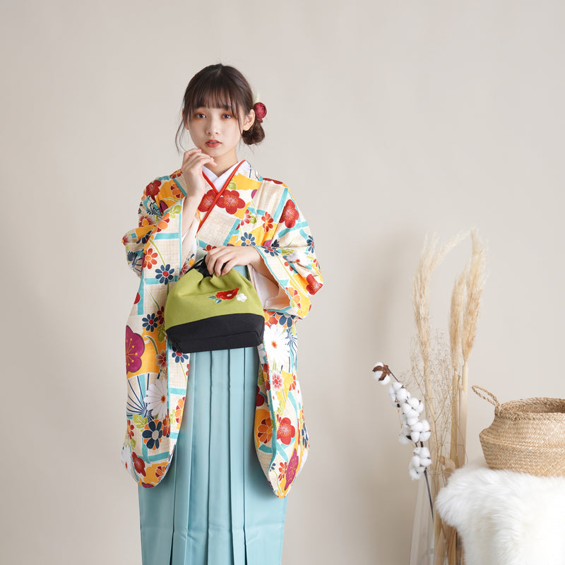 【リサイクル袴】袴 単品 販売品 中古 USED 水色系 袴91cm（身長153-158cm）卒業式  ひよこ商店 （5269628200）【中古販売】