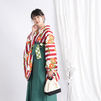 【リサイクル袴】袴 単品 販売品 中古 USED グリーン 袴95cm（身長158-163cm）卒業式  ひよこ商店 （5270626700）【中古販売】