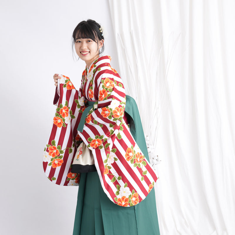 【リサイクル袴】袴 単品 販売品 中古 USED グリーン 袴95cm（身長158-163cm）卒業式  ひよこ商店 （5270626700）【中古販売】