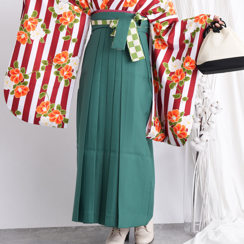 【リサイクル袴】袴 単品 販売品 中古 USED グリーン 袴95cm（身長158-163cm）卒業式  ひよこ商店 （5270626700）【中古販売】