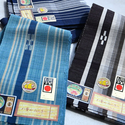 【半幅帯 八重山みんさー 草木染 ネイビー 白】帯単品 手織り 沖縄県指定伝統工芸品 石垣島 ミンサー織り 八重山 琉球 半巾帯 単衣帯  （5278611500）