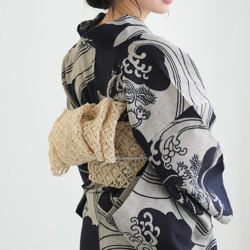 新品】誉田屋源兵衛 謹製芭蕉通風段文 半幅帯 (生成)