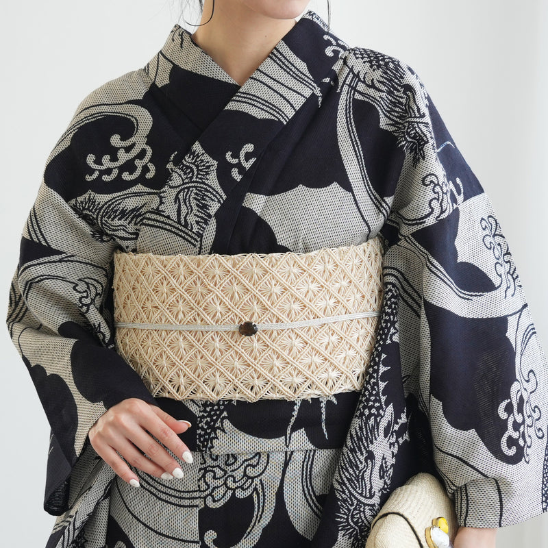 新品】誉田屋源兵衛 謹製芭蕉通風段文 半幅帯 (生成)