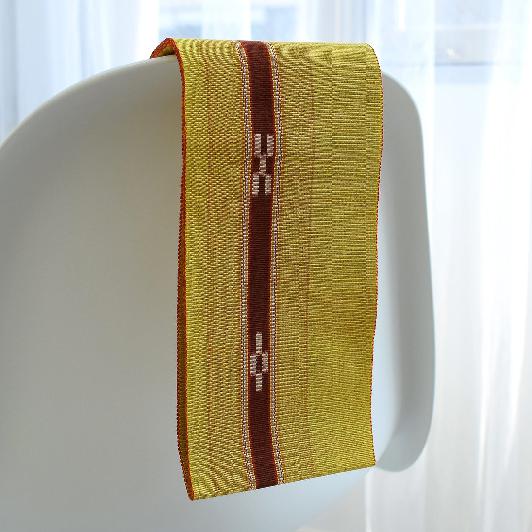 本場琉球 沖縄県 八重山ミンサー 半幅帯♪ 藍染 手織 絣縞模様 グリーン 本場琉球 沖縄県 八重山ミンサー 半幅帯♪ 藍染 手織 絣縞模様