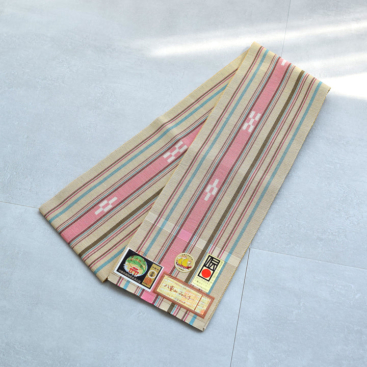 509mn21◇未仕立て 八重山みんさー織 沖縄 琉球 藍染 手織 反物◇ 509mn21◇未仕立て 八重山みんさー織 沖縄 琉球 藍染 手織 反物