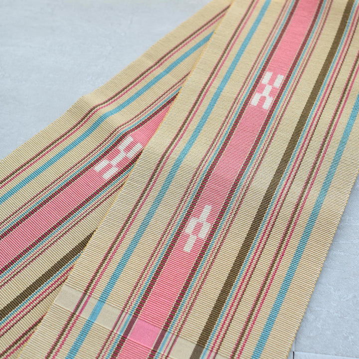 半幅帯 八重山みんさー 草木染 ベージュ】帯単品 手織り 沖縄県