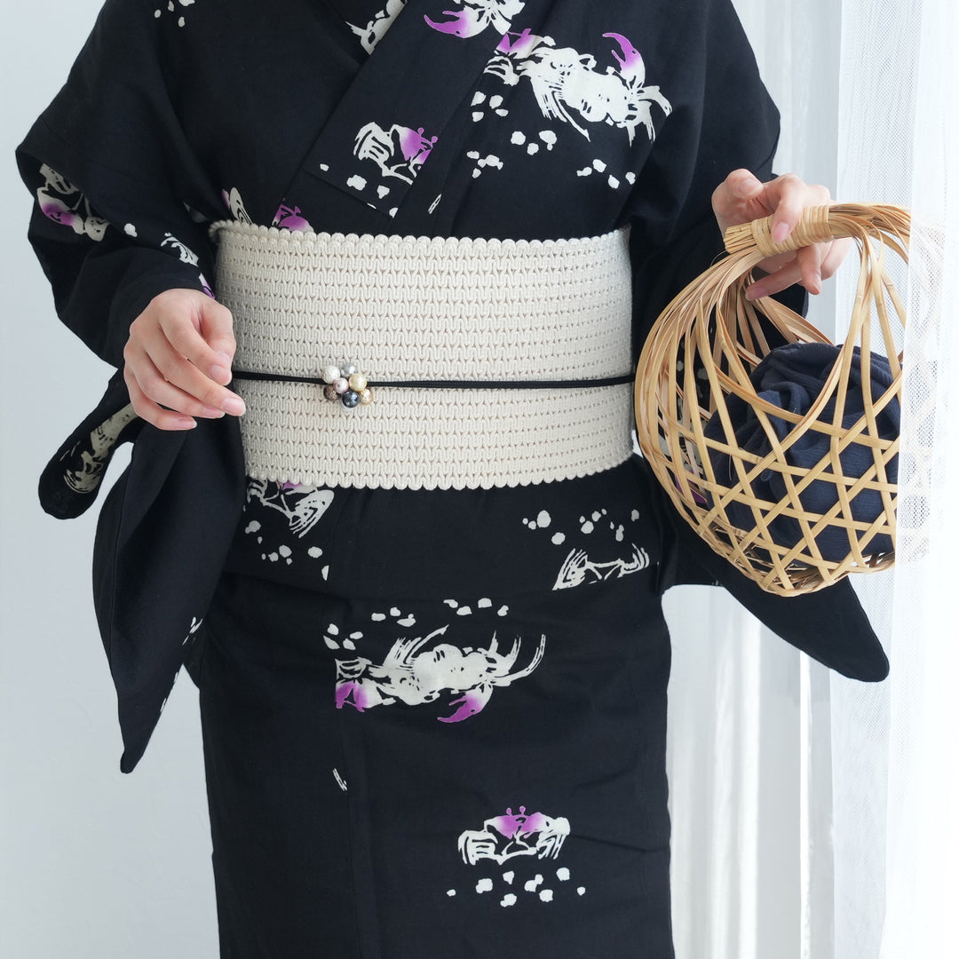 utatane 浴衣＋帯 半幅帯 渦編み 生成】四寸帯単品 レディース 綿100％ 単帯 日本