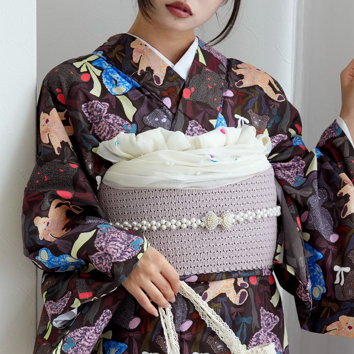 半幅帯 渦編み ラベンダーピンク】四寸帯単品 レディース 綿100％ 単帯