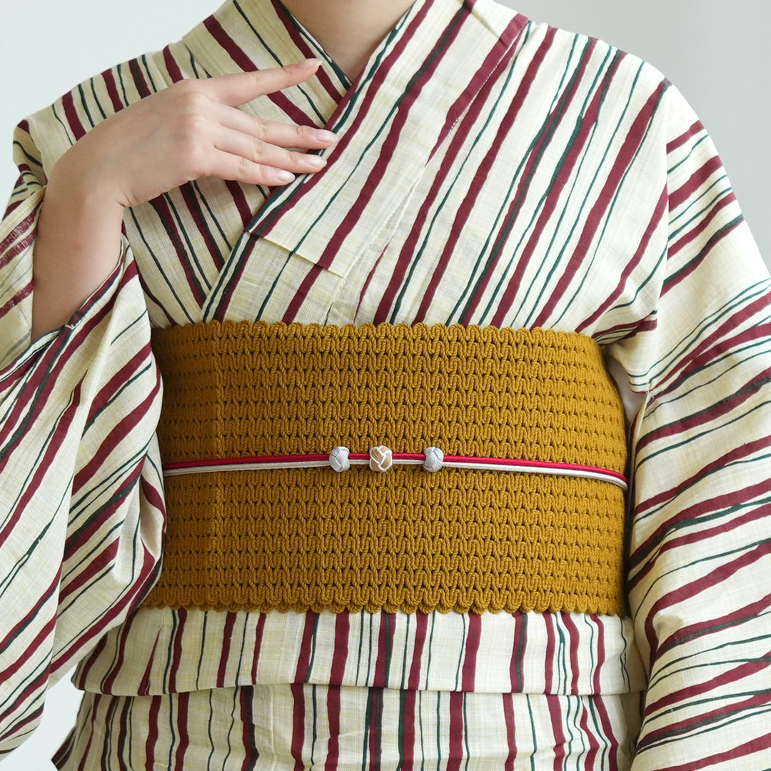 半幅帯 渦編み ゴールドイエロー】四寸帯単品 レディース 綿100％ 単帯