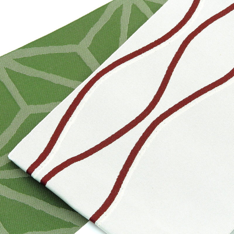 帯 単品 小袋帯 半幅帯 浴衣帯 立て涌 麻の葉 リバーシブル 白 緑 日本製 （5279613400）
