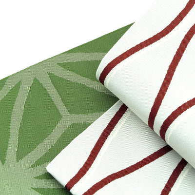 帯 単品 小袋帯 半幅帯 浴衣帯 立て涌 麻の葉 リバーシブル 白 緑 日本製 （5279613400）