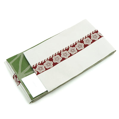 帯 単品 小袋帯 半幅帯 浴衣帯 梅 麻の葉 リバーシブル 白 緑 日本製 （5279613800）