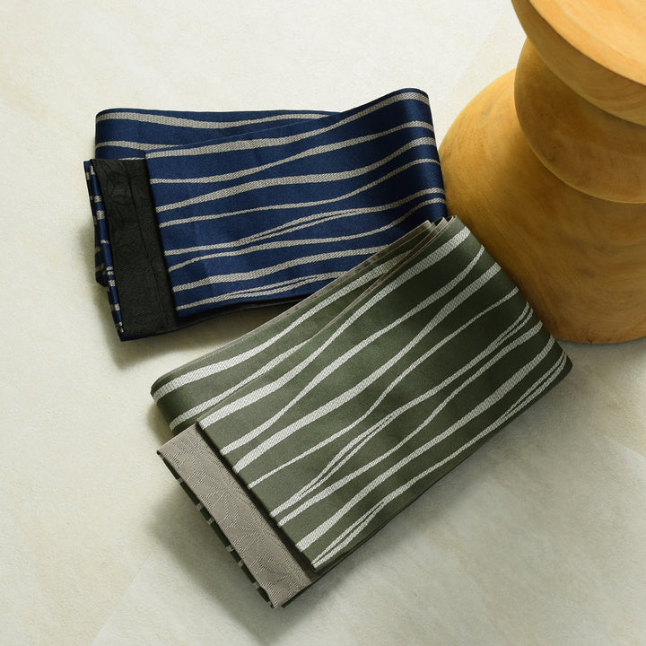 帯 単品 小袋帯 半幅帯 よろけ縞×幾何学紋 細帯 リバーシブル 鉄