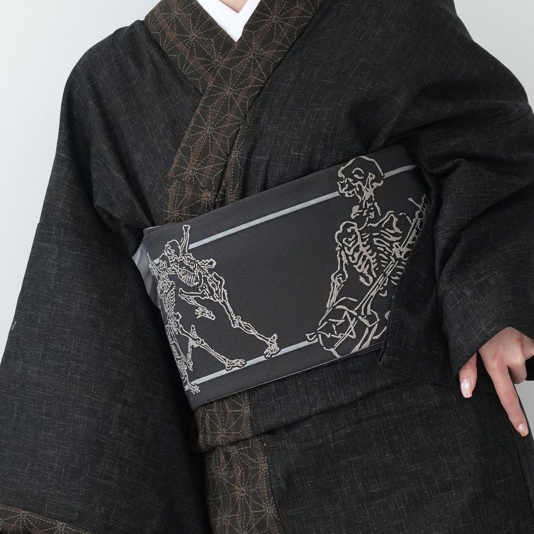 細帯 リバーシブル 骸骨ROCK】帯単品 半幅帯 日本製 浮世絵 骨