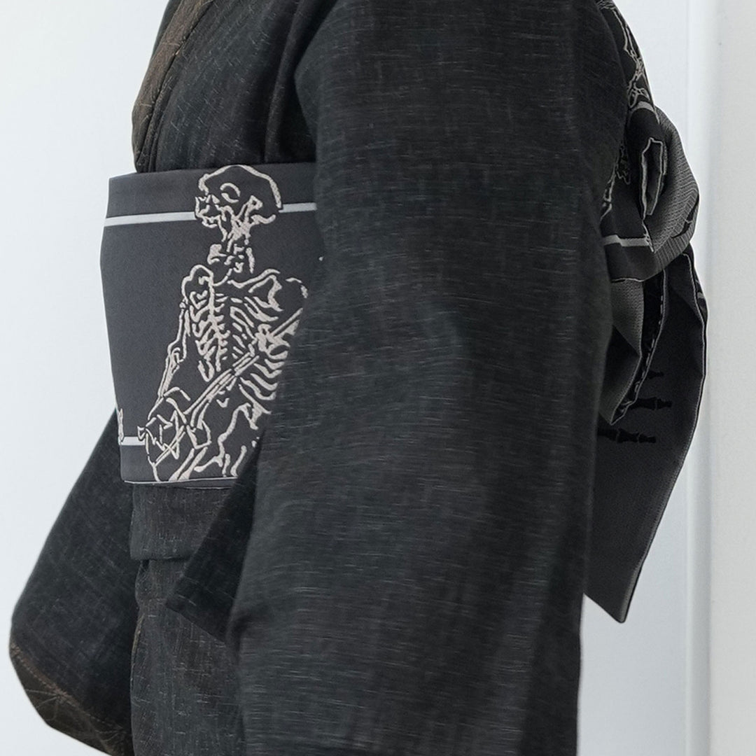 細帯 リバーシブル 骸骨ROCK】帯単品 半幅帯 日本製 浮世絵 骨