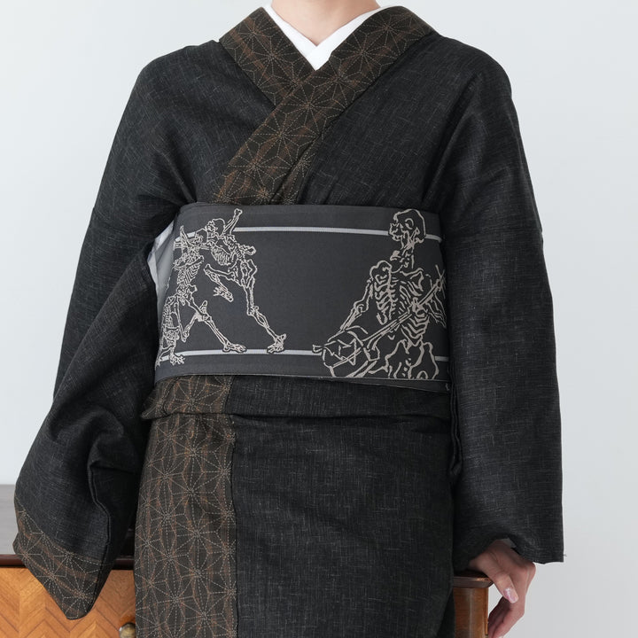 細帯 リバーシブル 骸骨ROCK】帯単品 半幅帯 日本製 浮世絵 骨