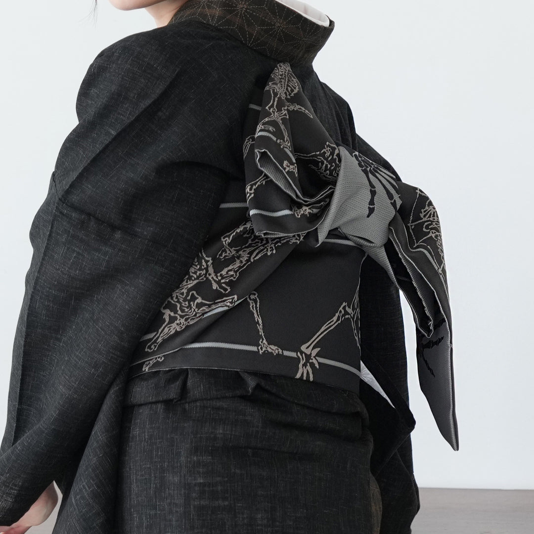 細帯 リバーシブル 骸骨ROCK】帯単品 半幅帯 日本製 浮世絵 骨 細帯 リバーシブル 骸骨ROCK】帯単品 半幅帯 日本製 浮世絵 骨