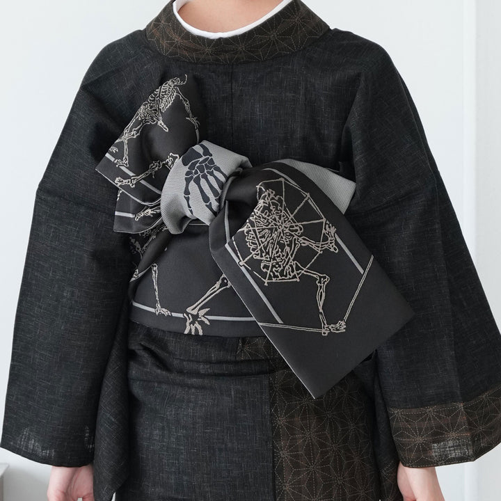 細帯 リバーシブル 骸骨ROCK】帯単品 半幅帯 日本製 浮世絵 骨