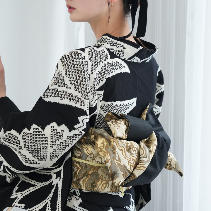 半幅帯 ゴールド墨流し×ブラック】帯単品 数量限定 レディース