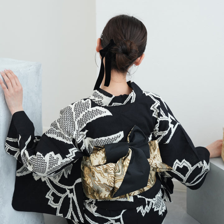 半幅帯 ゴールド墨流し×ブラック】帯単品 数量限定 レディース