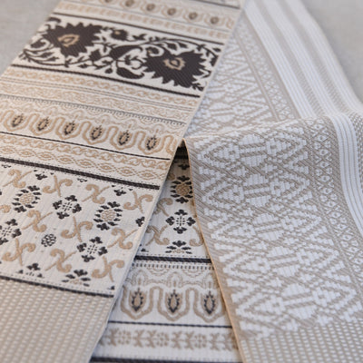 【半幅帯 博多織 インド更紗献上 ベージュ】帯単品 小袋帯 長尺 正絹 リバーシブル 日本製 本場筑前博多織 紋小巾袋帯 証紙付き（5279625100）