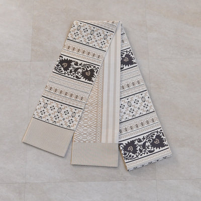 【半幅帯 博多織 インド更紗献上 ベージュ】帯単品 小袋帯 長尺 正絹 リバーシブル 日本製 本場筑前博多織 紋小巾袋帯 証紙付き（5279625100）