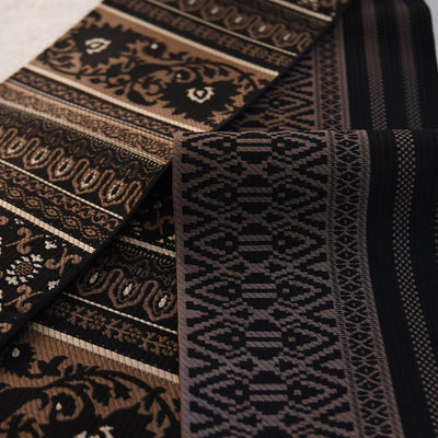 【半幅帯 博多織 インド更紗献上 ブラック×ブラウン】帯単品 小袋帯 長尺 正絹 リバーシブル 日本製 本場筑前博多織 紋小巾袋帯 証紙付き（5279625200）