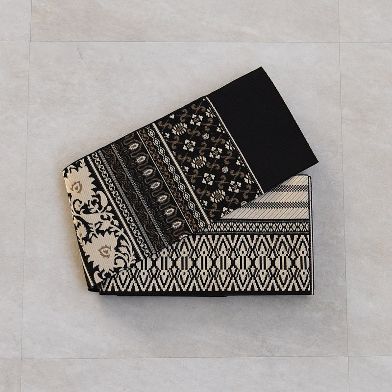 【半幅帯 博多織 インド更紗献上 ブラウン×ベージュ】帯単品 小袋帯 長尺 正絹 リバーシブル 日本製 本場筑前博多織 紋小巾袋帯 証紙付き（5279625300）