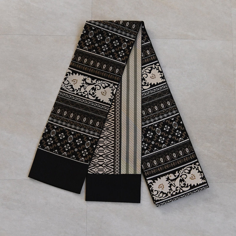 【半幅帯 博多織 インド更紗献上 ブラウン×ベージュ】帯単品 小袋帯 長尺 正絹 リバーシブル 日本製 本場筑前博多織 紋小巾袋帯 証紙付き（5279625300）